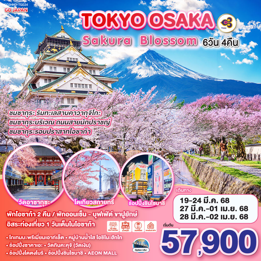 ทัวร์ญี่่ปุ่น TOKYO OSAKA SAKURA BLOSSOM 6วัน 4คืน  (TG)